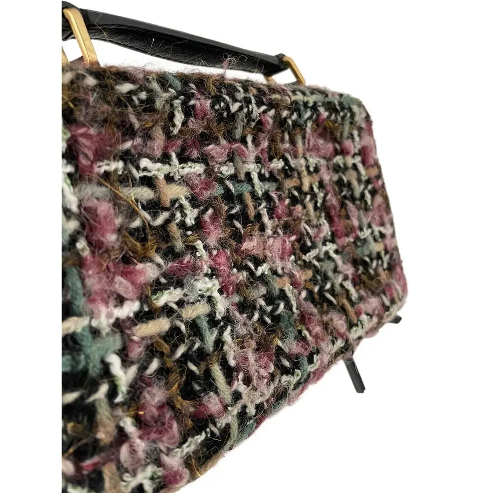 Tory Burch Britten Tweed Small Top Handle Case Bag Crossbody Black Pink